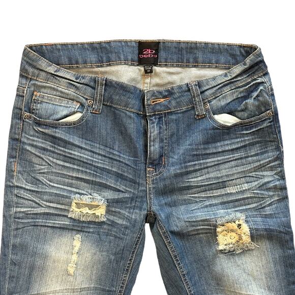 2b bebe Jeans Women's Size 30 Dark Wash Ripped Lace Distressed Denim Jeans - Picture 3 of 9